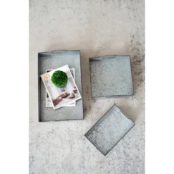 S/3 Decorative Galvanized Gray Nesting Trays