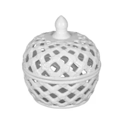 D8x9.5in White Ceramic Lidded Jar With Lattice Design 21 D8x9.5in White Ceramic Lidded Jar With Lattice Design -Bold Design Store GUEST 4e04817b 8060 4151 9b48 a538e1d8cb91
