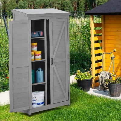 Outdoor Storage Cabinet And Metal Top,Garden Storage Shed,Outdoor 68 Inches Wood Tall Shed For Yard And Patio 12 Outdoor Storage Cabinet And Metal Top,Garden Storage Shed,Outdoor 68 Inches Wood Tall Shed For Yard And Patio - Image 12