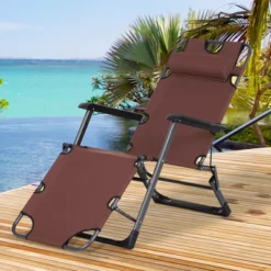 Outsunny Folding Chaise Lounge Chair For Outside, 2-in-1 Tanning Chair With Pillow & Pocket, Adjustable Pool Chair For Beach, Patio, Lawn, Deck, Brown -Bold Design Store GUEST 4f9c8edd dcce 44aa 9bd2 8f8daf52de83