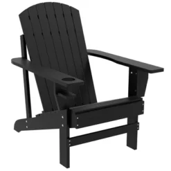 Outsunny Wooden Adirondack Chair, Outdoor Patio Lawn Chair With Cup Holder, Weather Resistant Lawn Furniture, Classic Lounge For Deck, Garden,Black -Bold Design Store GUEST 501c23da 094f 49d4 8a24 e503b860a815