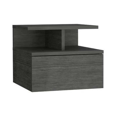 Floating Nightstand 12"H, Wall Mounted With Single Drawer And 2-Tier Shelf, Smokey Oak 2 Floating Nightstand 12"H, Wall Mounted With Single Drawer And 2-Tier Shelf, Smokey Oak - Image 2