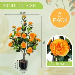 Artificial Camellia Tree 2 Pack, 36"Faux Camellia Plant In Pot With Orange Flowers, Greenery Potted Plant For Indoor Outdoor Office Home Porch Decor 12 Artificial Camellia Tree 2 Pack, 36"Faux Camellia Plant In Pot With Orange Flowers, Greenery Potted Plant For Indoor Outdoor Office Home Porch Decor -Bold Design Store GUEST 50e0d695 b2de 4b10 9353 22a17f7e8030