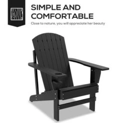 Outsunny Wooden Adirondack Chair, Outdoor Patio Lawn Chair With Cup Holder, Weather Resistant Lawn Furniture, Classic Lounge For Deck, Garden,Black -Bold Design Store GUEST 51240e90 59ce 4834 81fc b66cfe02e5b0