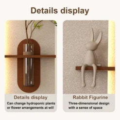 Adjustable 3-Color LED Sandstone Wall Decor With Simulated Green Plants,3D Art Sculpture, Glass Vase & Rabbit Statue, Remote Control Light Strips -Bold Design Store GUEST 533c9c14 1d64 46e7 b1f0 84c90f6f7005