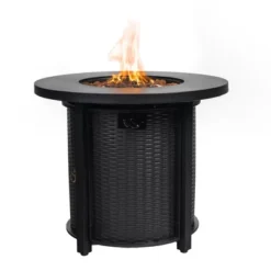 30" Propane Gas Fire Pit Table, 50000 BTU Round Steel Fire Pit For Outside Patio Deck Garden Courtyard-Black