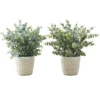Artificial Plant, 13" Tall, Eucalyptus Grass, Indoor, Faux, Fake, Table, Greenery, Potted, Set Of 2, Decorative, Green Leaves, White Pots