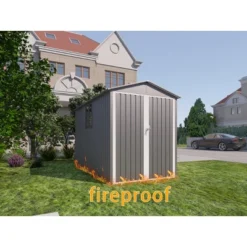 Motorcycle Outdoor Steel Storage Shed With Window , Tracks And Fixtures,Grey+White -Bold Design Store GUEST 593c6cd1 236e 452d b832 d168750be6f3