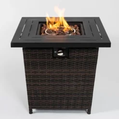 28" Propane Gas Fire Pit Table, 50000 BTU Square Steel Fire Pit With Beautiful Wicker Base For Outside Patio Deck Garden Backyard-Black -Bold Design Store GUEST 59baff20 b574 4db0 996f 38acc43bcfbe