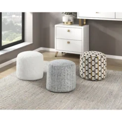 Cylindrical Pouf Multi-Color Jacquard Fabric Upholstery Modern Ottoman, Footstool, Non-Slip Floor Pouf, Bean Bag Chair, 1pc Sitting Pouf -Bold Design Store GUEST 5a0a33ef df59 4ef8 916e a1cf7b935cec