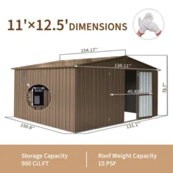 Backyard Storage Shed 11' X 12.5' With Galvanized Steel Frame & Windows, Outdoor Garden Shed Metal Storage Room With Lockable Door For Patio(Brown) 12 Backyard Storage Shed 11' X 12.5' With Galvanized Steel Frame & Windows, Outdoor Garden Shed Metal Storage Room With Lockable Door For Patio(Brown) -Bold Design Store GUEST 5a87bda5 16c5 4b74 8ede c7140f044286