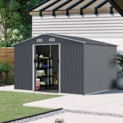 Outdoor Storage Shed 8 X 10 FT Tool Sheds, Heavy Duty Storage House With Sliding Doors With Air Vent For Backyard Patio Lawn To Store Bikes,Grey -Bold Design Store GUEST 5b2ee110 edc3 413b b8aa 010bfbdc0fa2