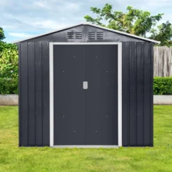 Metal Garden Sheds 7ftx4.3ft Outdoor Storage Sheds Coal Grey With Window -Bold Design Store GUEST 5b59b84a c478 4f43 908d 55644b293360