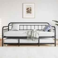 Twin Size Metal Daybed Frame With Trundle, Heavy Duty Steel Slat Support Sofa Bed Platform With Headboard, No Box Spring Needed, Black -Bold Design Store GUEST 5c0aee11 137c 48fb ab02 0f96b3ac2dc7