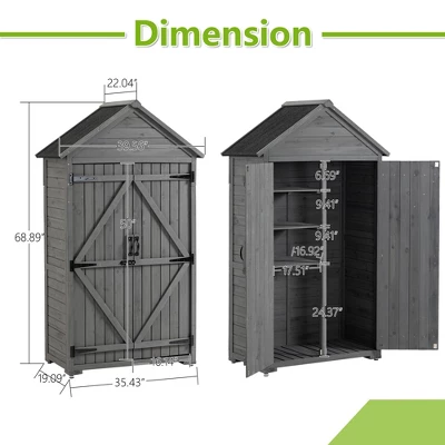Outdoor Storage Cabinet, Garden Wood Tool Shed, Outside Wooden Shed Closet With Shelves And Latch For Yard 39.56"x 22.04"x 68.89" 7 Outdoor Storage Cabinet, Garden Wood Tool Shed, Outside Wooden Shed Closet With Shelves And Latch For Yard 39.56"x 22.04"x 68.89" - Image 7