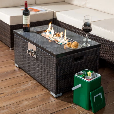 32" Propane Gas Fire Pit Table, 50000 BTU Rectangular Fire Pit, Tile Tabletop With Beautiful Wicker Base For Outside Patio Deck Garden Courtyard-Brown 16 32" Propane Gas Fire Pit Table, 50000 BTU Rectangular Fire Pit, Tile Tabletop With Beautiful Wicker Base For Outside Patio Deck Garden Courtyard-Brown - Image 16