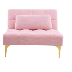 Convertible Single Sofa Bed Futon With Gold Metal Legs Teddy Polyester (Pink) -Bold Design Store GUEST 5e574091 2521 4a80 91d8 316487fe20b1