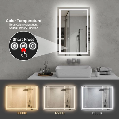 24in*36in LED Bathroom Mirror,Front-Lit And Back-Lit, Stepless Dimmable, 3 Colors CRI90+, Brightness Memory, Shatter-Proof,Anti-fog LED Vanity Mirror 3 24in*36in LED Bathroom Mirror,Front-Lit And Back-Lit, Stepless Dimmable, 3 Colors CRI90+, Brightness Memory, Shatter-Proof,Anti-fog LED Vanity Mirror - Image 3