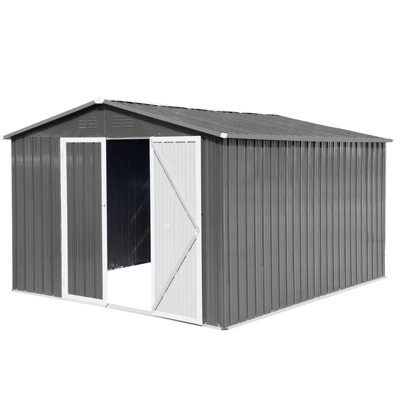 Metal Garden Sheds 12ftx10ft Outdoor Storage Sheds Grey 3 Metal Garden Sheds 12ftx10ft Outdoor Storage Sheds Grey - Image 3