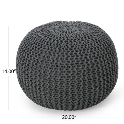 Bordeaux Knitted Cotton Round Pouf, Gray 3 Bordeaux Knitted Cotton Round Pouf, Gray - Image 3