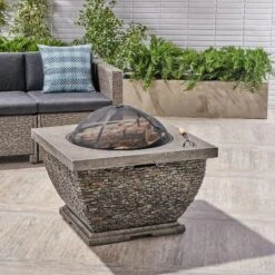 32" MgO Light-Weight Concrete Wood Burning Square Fire Pit, Grey -Bold Design Store GUEST 61455afb 3735 4628 8af4 1ac0e819c090