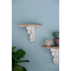 13.8x9.1x11.4" Distressed Brown And White Wooden Wall Shelf With Corbel Design 23 13.8x9.1x11.4" Distressed Brown And White Wooden Wall Shelf With Corbel Design -Bold Design Store GUEST 624e9a25 5e90 4eba 8e0a 9c48b7a8c86c