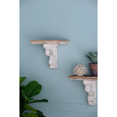 13.8x9.1x11.4" Distressed Brown And White Wooden Wall Shelf With Corbel Design 11 13.8x9.1x11.4" Distressed Brown And White Wooden Wall Shelf With Corbel Design - Image 11