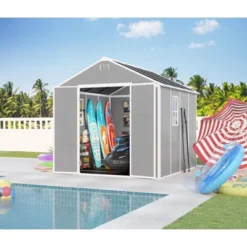 8*8ft Resin Storage Shed, High Quality Pp Material, Strong Structure, Waterproof, Rust And UV Proof, Large Storage Space, HD Window Lighting -Bold Design Store GUEST 62adaa22 8e57 4fe3 bc30 7f80f1fecd83