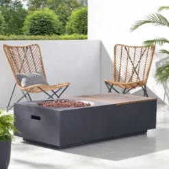 Outdoor 50,000 BTU Lightweight Concrete Rectangular Fire Pit Table With Storage, Dark Gray And Natural Brown (Tank Cover Not Included) -Bold Design Store GUEST 62df44a5 6fd1 4d88 bea0 584979a922f8