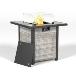 28 Inch Propane Fire Pit Table,50000 BTU Gas Firepits Tempered Glass Tabletop With Windscreen Protector For Outside Garden(Grey+White) -Bold Design Store GUEST 63307ae4 d0d4 4d89 a771 ce6ccb61a587