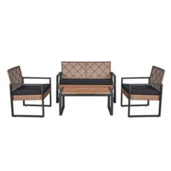 4-Piece Patio Furniture Set Outdoor Balcony Porch Garden Backyard Lawn Furniture Acacia Wood Table Top, Morden Black And Light Brown 31 4-Piece Patio Furniture Set Outdoor Balcony Porch Garden Backyard Lawn Furniture Acacia Wood Table Top, Morden Black And Light Brown -Bold Design Store GUEST 63bdeeff a651 4d5e 92ee 37f4d97cd60b