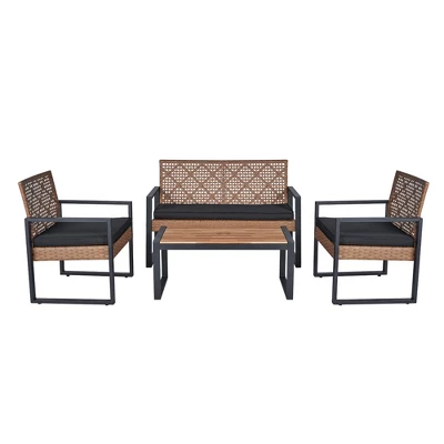 4-Piece Patio Furniture Set Outdoor Balcony Porch Garden Backyard Lawn Furniture Acacia Wood Table Top, Morden Black And Light Brown 16 4-Piece Patio Furniture Set Outdoor Balcony Porch Garden Backyard Lawn Furniture Acacia Wood Table Top, Morden Black And Light Brown - Image 16