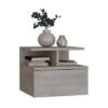 Floating Nightstand 12"H, Wall Mounted With Single Drawer And 2-Tier Shelf, Concrete Gray