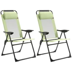 Folding Patio Chairs Set Of 2, Outdoor Deck Chair With Adjustable Sling Back, Camping Chair With Removable Headrest For Garden, Backyard, Lawn, Green -Bold Design Store GUEST 662af7d6 928a 4606 b2db b029369f5485