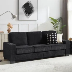 83.86"Polyester Polyester Sofa,Modern Compressed Couch,3-Seater Sofa, Furniture For Living Room,Bedroom,office ,Black -Bold Design Store GUEST 6666fcd5 61b1 47cd b0b2 73f01e0f7517