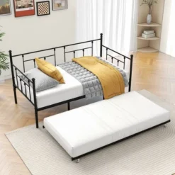 Twin Size Daybed Metal Frame With Trundle Set, Twin Day Bed Sofa, Daybed And Roll Sofa Bed For Guest Room, Bedroom, Living Room, Victorian Style -Bold Design Store GUEST 668e7375 0b3f 4c73 a219 0f14df8bfaad