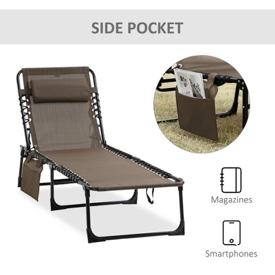 Outsunny Reclining Chaise Lounge Chair, Portable Sun Lounger, Folding Camping Cot, With Adjustable Backrest And Removable Pillow, For Garden,Brown 6 Outsunny Reclining Chaise Lounge Chair, Portable Sun Lounger, Folding Camping Cot, With Adjustable Backrest And Removable Pillow, For Garden,Brown - Image 6