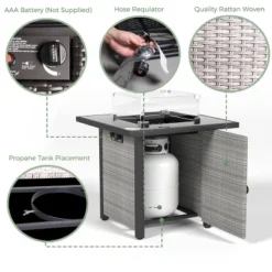 28 Inch Propane Fire Pit Table,50000 BTU Gas Firepits Tempered Glass Tabletop With Windscreen Protector For Outside Garden(Grey+White) -Bold Design Store GUEST 6857f619 64e1 4230 aa1d 81f0871b4632