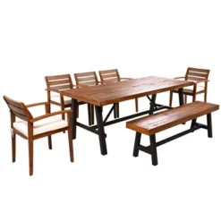 GO Outdoor Wood Dining Set For 7-8 Person, Outdoor Dining Furniture With Removable Cushions, Ergonomic Chairs And Bench, Thicker Table, Nature -Bold Design Store GUEST 6888b332 9eb3 4a39 9eb0 d7dc2918dc91
