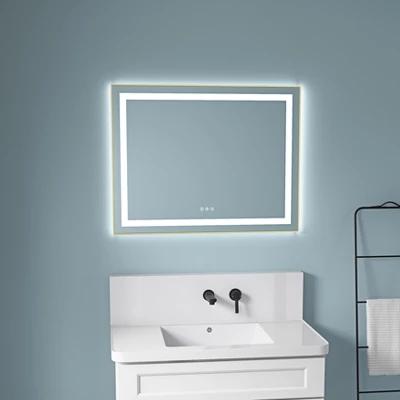 36 X 28 Inch LED Bathroom Mirror With Front And Backlight,Wall Mounted Vanity Mirror With Aluminum Frame,Anti-Fog, Memory, 3 Colors, Stepless Dimmable 1 36 X 28 Inch LED Bathroom Mirror With Front And Backlight,Wall Mounted Vanity Mirror With Aluminum Frame,Anti-Fog, Memory, 3 Colors, Stepless Dimmable
