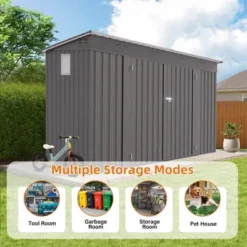 4 X 9 FT Outdoor Storage Shed, Metal Garden Shed Tool House With Sloping Roof,6 Vents And 2 Swing Doors For Backyard, Garden,Patio, Garage, Lawn, Gray 19 4 X 9 FT Outdoor Storage Shed, Metal Garden Shed Tool House With Sloping Roof,6 Vents And 2 Swing Doors For Backyard, Garden,Patio, Garage, Lawn, Gray -Bold Design Store GUEST 6945b7a5 2212 46e5 9472 55f8832abb07