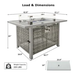 43" Propane Gas Fire Pit Table, 60000 BTU Rectangular Open Weave Wicker Fire Pit With Glass Wind Guard For Outside Patio Deck Garden Backyard - Grey -Bold Design Store GUEST 69c84a37 4b59 4424 95c7 a46d99e69977