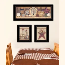 "Country Shelf & Stars" 3-Piece Vignette By Mary Ann June, Ready To Hang Framed Print, Black Frame -Bold Design Store GUEST 6a10381a 5b28 4afe b950 b566eea006d5