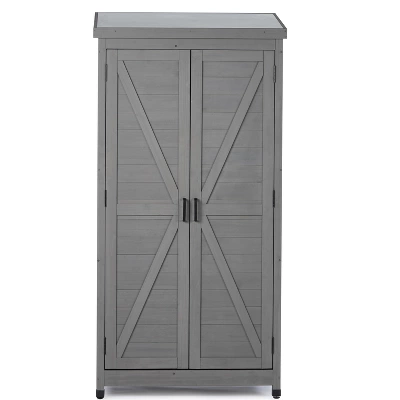Outdoor Storage Cabinet And Metal Top,Garden Storage Shed,Outdoor 68 Inches Wood Tall Shed For Yard And Patio 9 Outdoor Storage Cabinet And Metal Top,Garden Storage Shed,Outdoor 68 Inches Wood Tall Shed For Yard And Patio - Image 9