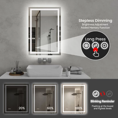 24in*36in LED Bathroom Mirror,Front-Lit And Back-Lit, Stepless Dimmable, 3 Colors CRI90+, Brightness Memory, Shatter-Proof,Anti-fog LED Vanity Mirror 9 24in*36in LED Bathroom Mirror,Front-Lit And Back-Lit, Stepless Dimmable, 3 Colors CRI90+, Brightness Memory, Shatter-Proof,Anti-fog LED Vanity Mirror - Image 9