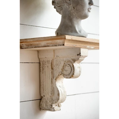 13.8x9.1x11.4" Distressed Brown And White Wooden Wall Shelf With Corbel Design 5 13.8x9.1x11.4" Distressed Brown And White Wooden Wall Shelf With Corbel Design - Image 5