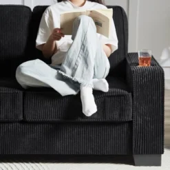 83.86"Polyester Polyester Sofa,Modern Compressed Couch,3-Seater Sofa, Furniture For Living Room,Bedroom,office ,Black -Bold Design Store GUEST 6dd0becd d619 4b37 ac0c f9c0d903cc20