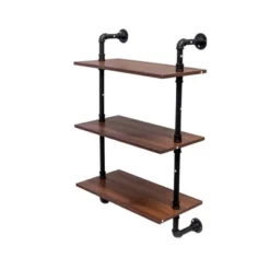 Industrial Pipe Shelf 3 Tier And 2 Tier Wall Mounted Shelves 36in Wood Display Shelves, And 3 Additional Hooks,Farmhouse Kitchen Bar Shelf -Bold Design Store GUEST 6f54ff77 8a81 4996 8772 6034082365ce
