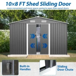 10X8 FT Outdoor Tool Storage Shed With Metal Foundation & Lockable Doors, All Weather Metal Sheds For Garden, Patio, Backyard, Lawn, Gray -Bold Design Store GUEST 709b209b 3d09 4aff a1ef 03260cd3f8ac