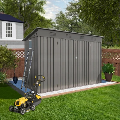 4 X 9 FT Outdoor Storage Shed, Metal Garden Shed Tool House With Sloping Roof,6 Vents And 2 Swing Doors For Backyard, Garden,Patio, Garage, Lawn, Gray 1 4 X 9 FT Outdoor Storage Shed, Metal Garden Shed Tool House With Sloping Roof,6 Vents And 2 Swing Doors For Backyard, Garden,Patio, Garage, Lawn, Gray
